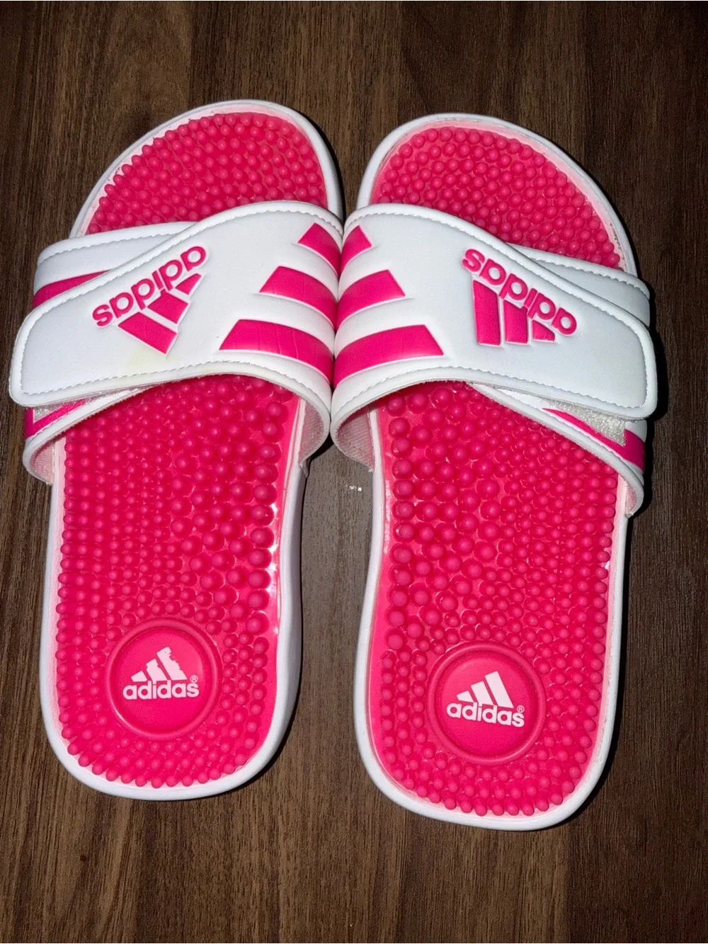 adidas Kids size 1 White and Hot Pink Slide Sandals